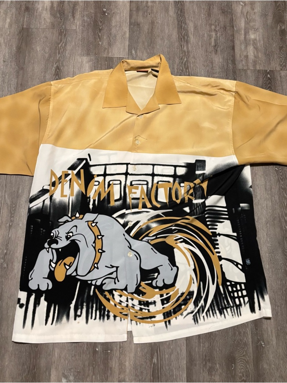 VTG Mens 2XL Hip-hop Street Wear Button Front Shirt Bulldog Dog 90s